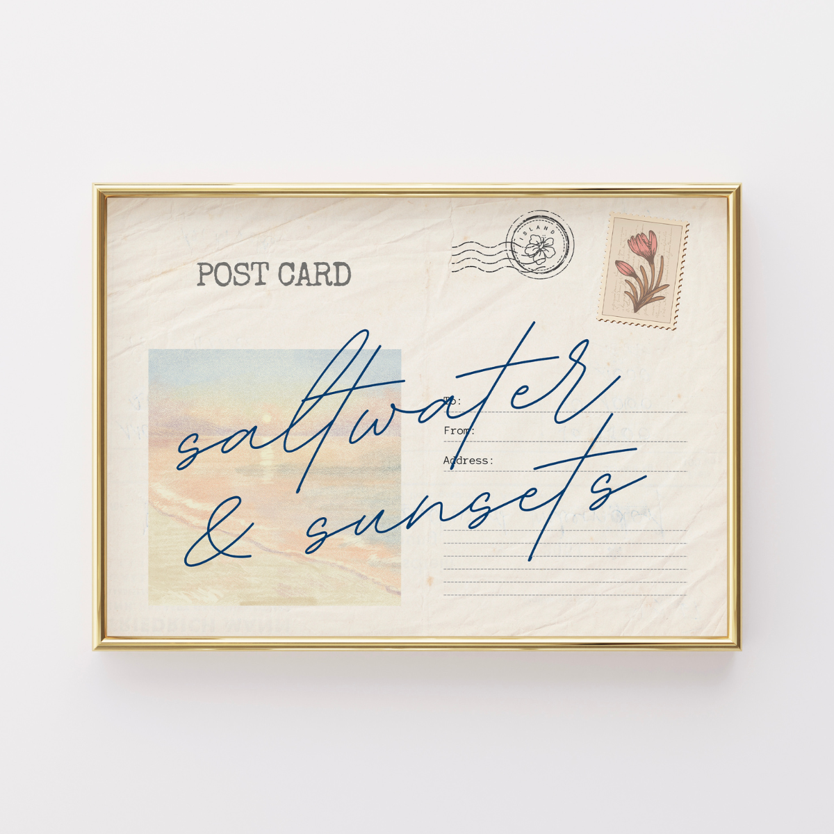 Saltwater and Sunsets Wall Art – Coastal Vintage Postcard Print