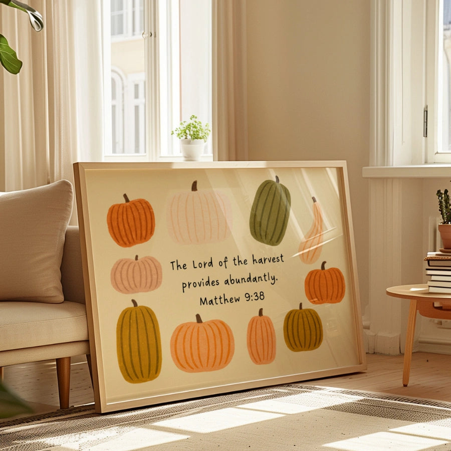 Autumn Christian Print with Pumpkins - Faith Inspired Bible Verse