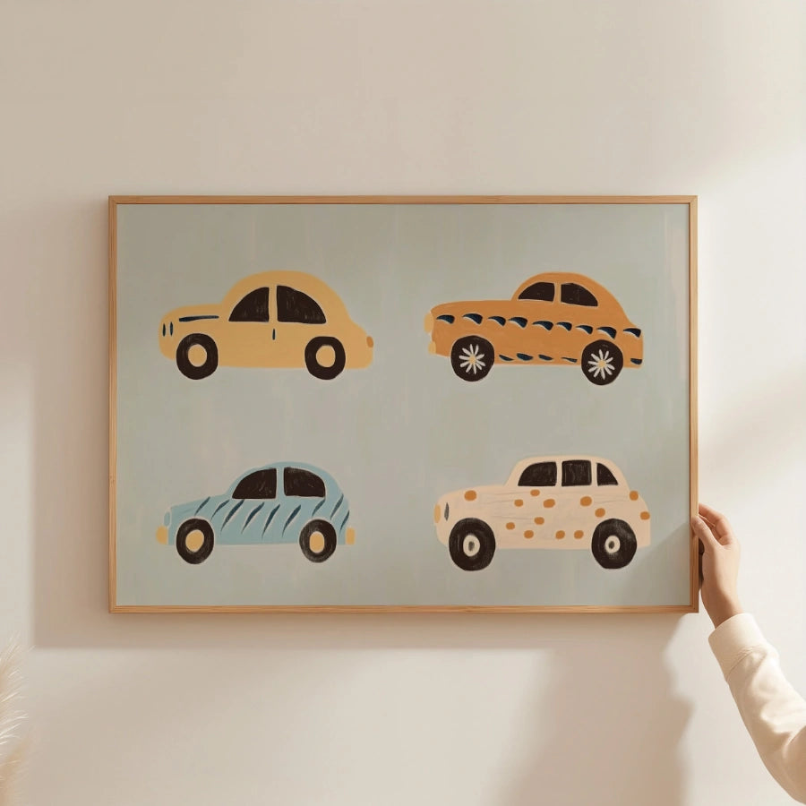 Colorful Cars Nursery Print – Cute Vehicle Wall Art for Boys