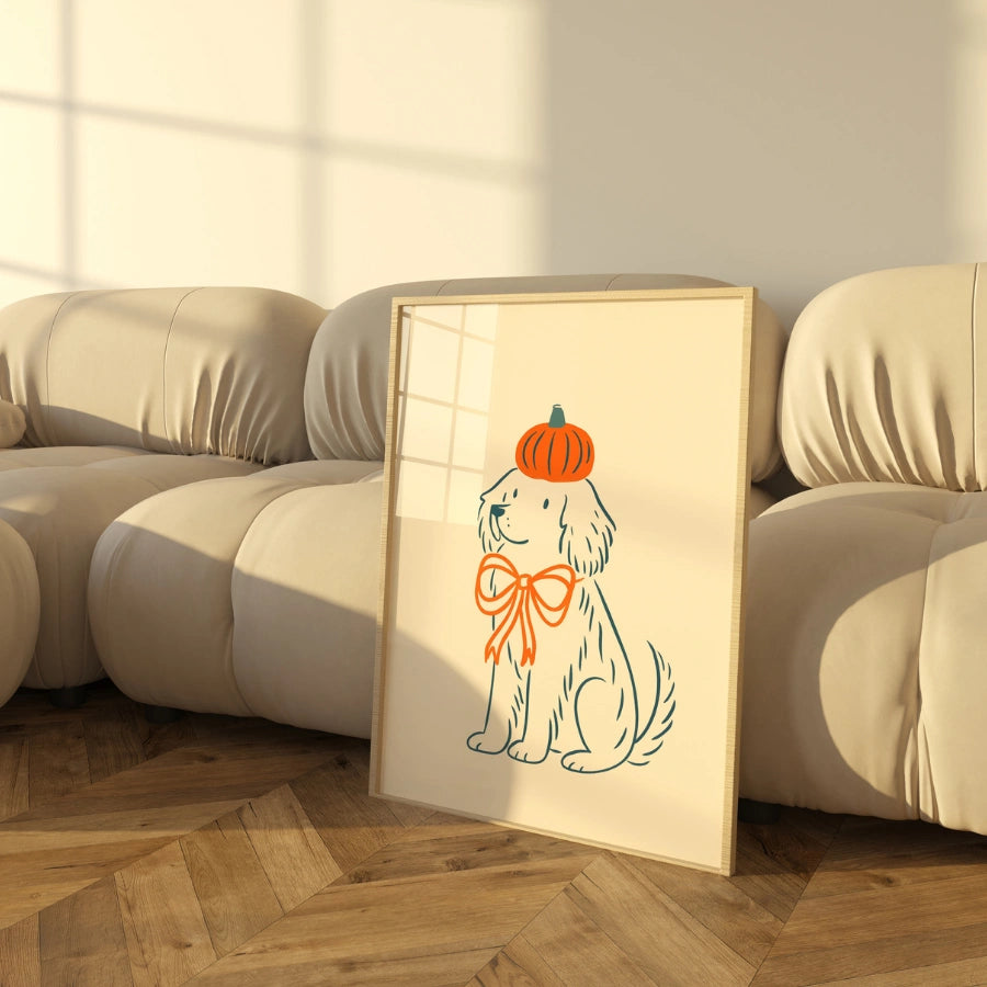 Autumn Dog Wall Art - Cute Pumpkin Pet Print