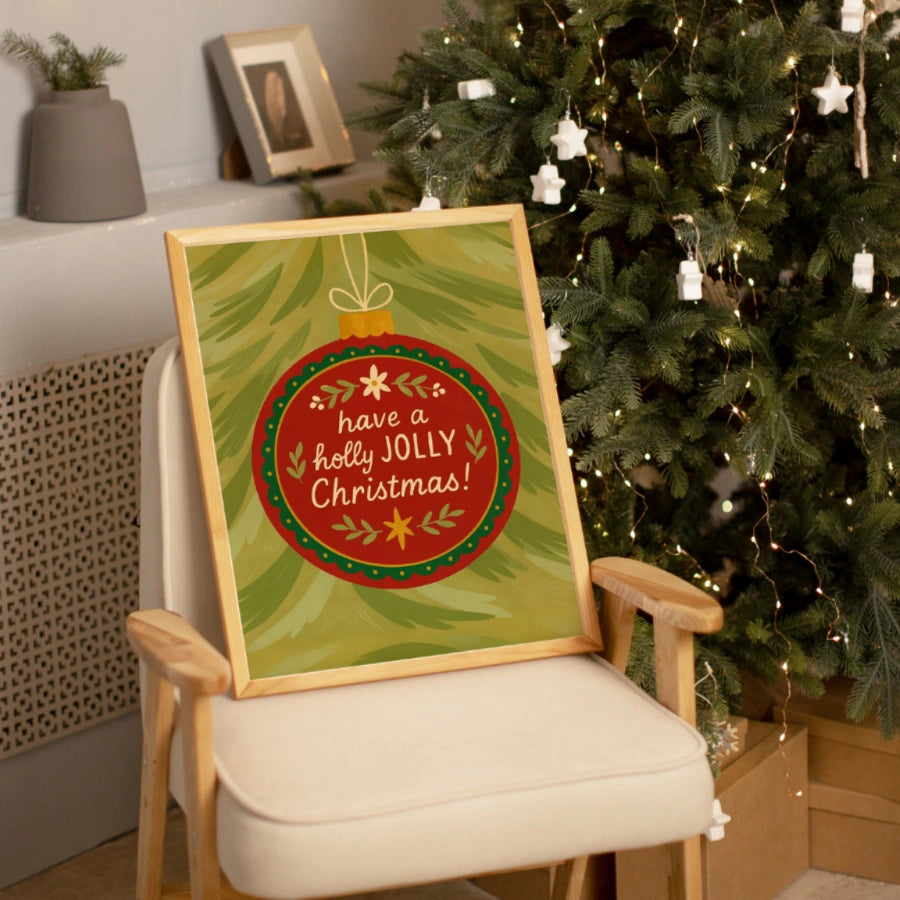 Christmas Ornament Wall Art - Holly Jolly Holiday Print