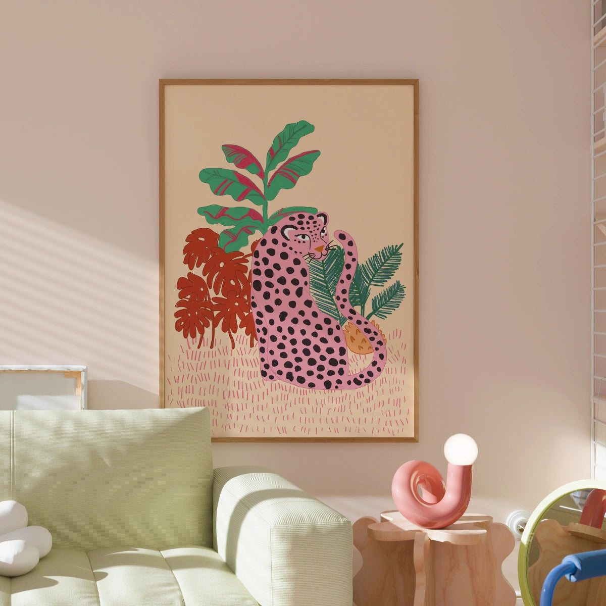 Pink Leopard Jungle Wall Art – Bold Tropical Animal Print