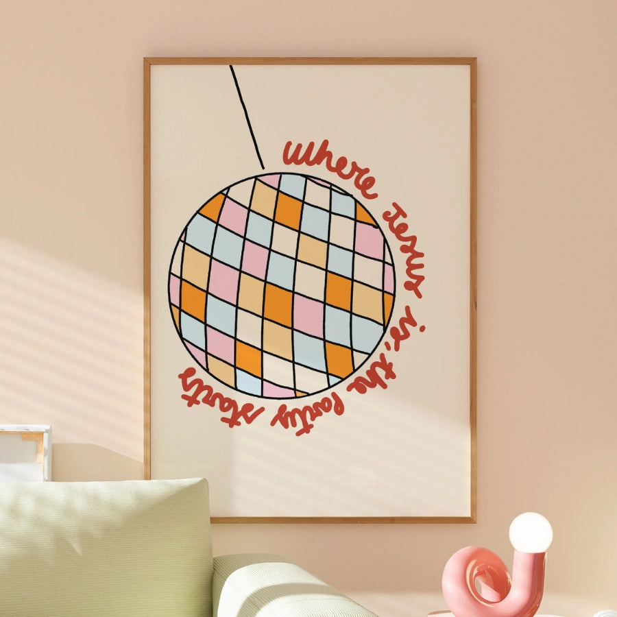 Jesus Party Starts Christian Wall Art – Fun Disco Ball Faith Print
