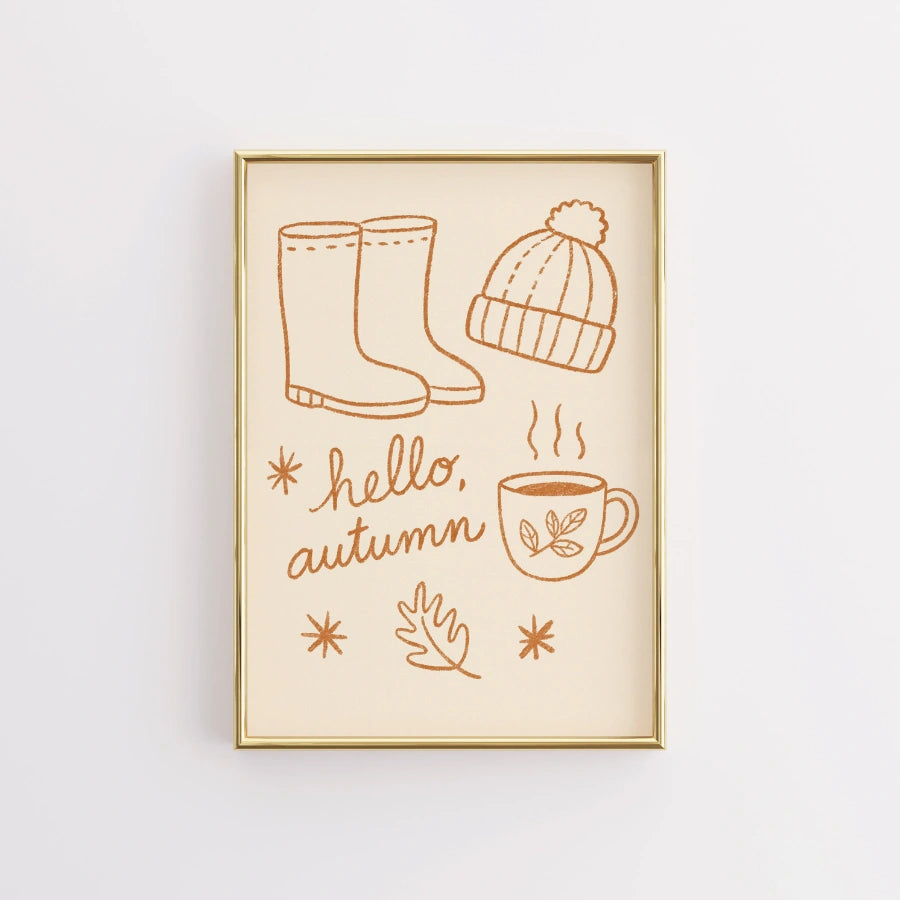 Hello Autumn Wall Art - Cozy Fall Quote Print