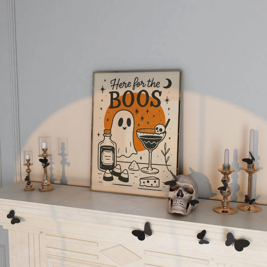 Here for the Boos Print – Funny Halloween Cocktail Wall Art