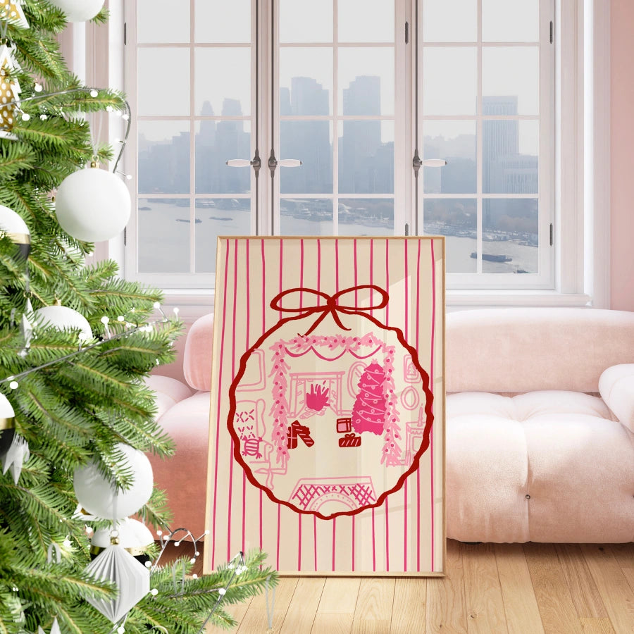 Scena di ornamenti accoglienti – Stampa di palline natalizie preppy