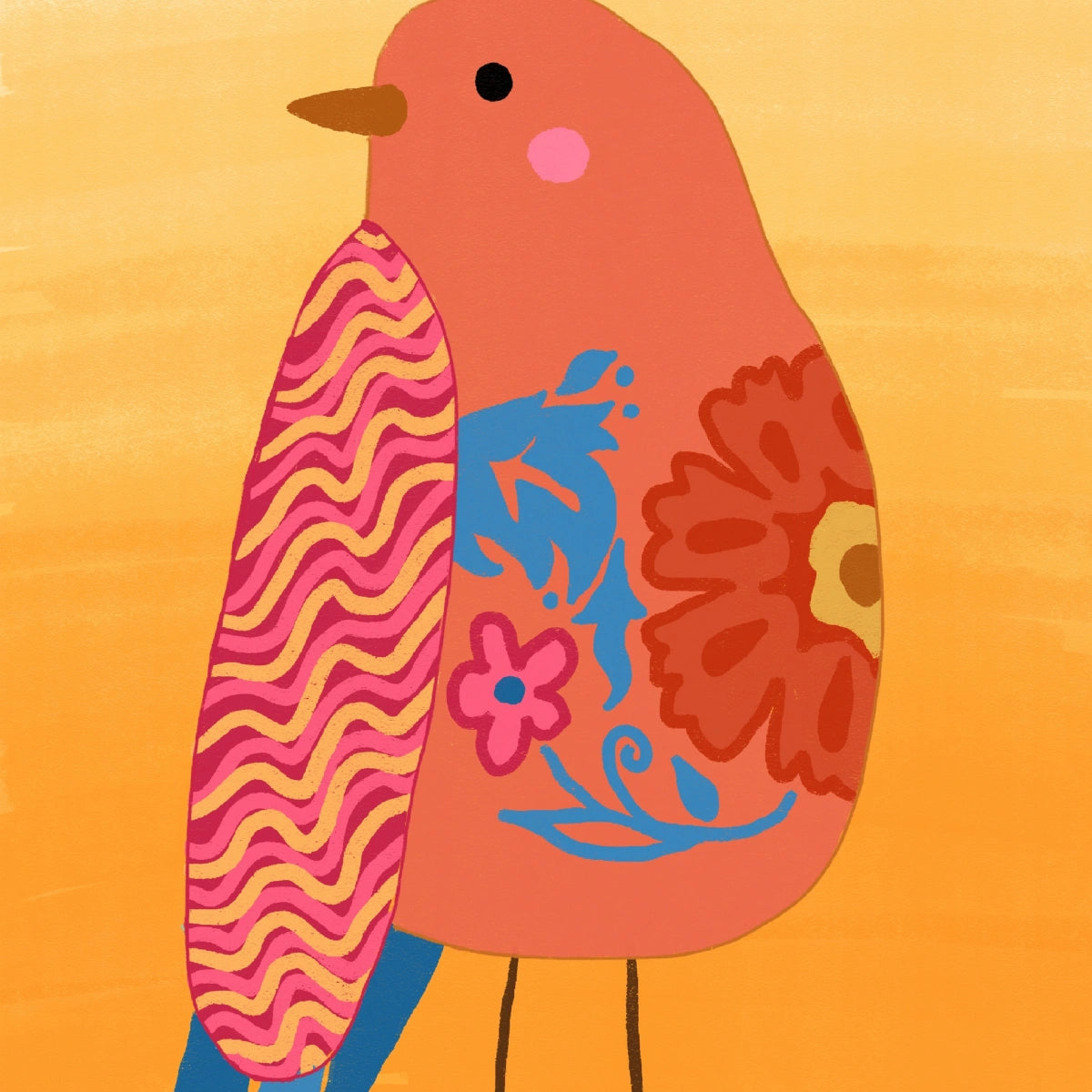 Boho Bird Wall Art – Vibrant Floral Bird Print