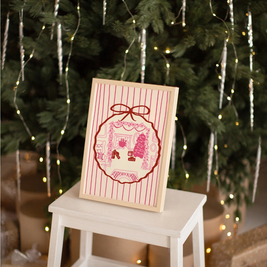 Scena di ornamenti accoglienti – Stampa di palline natalizie preppy