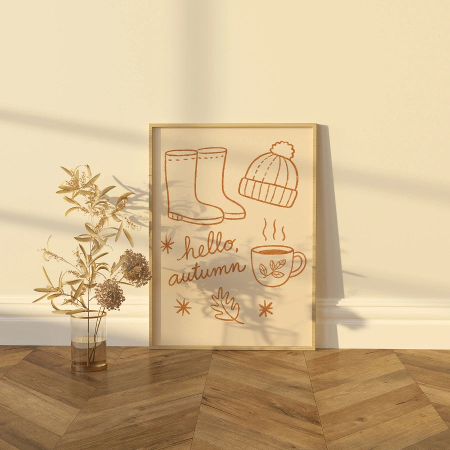 Hello Autumn Wall Art - Cozy Fall Quote Print