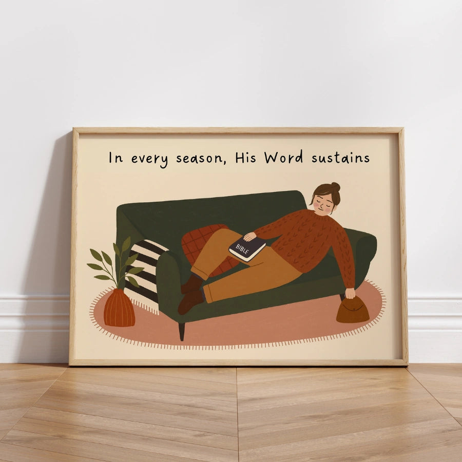 In Every Season His Word Sustains Wall Art - Autumn Christian Print