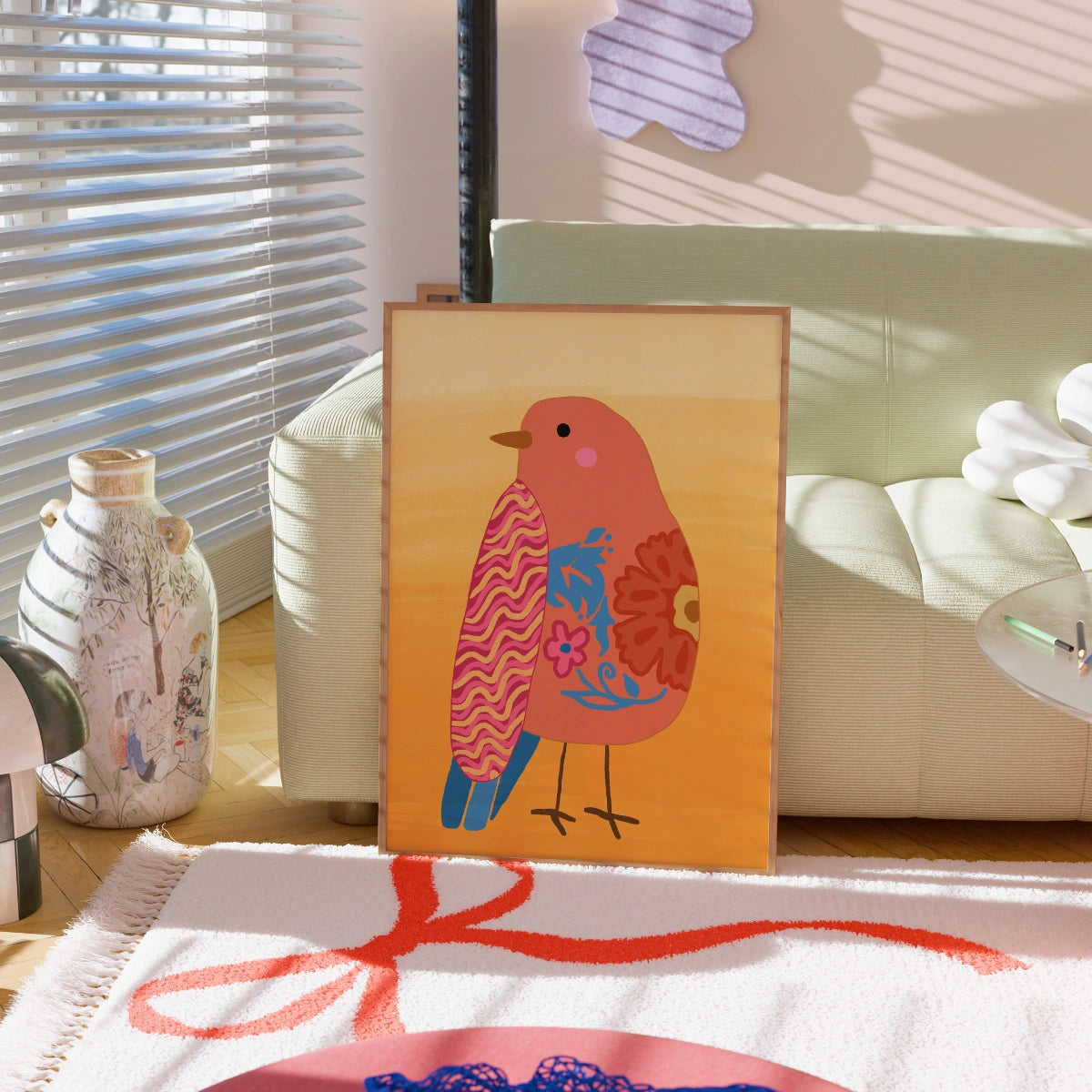 Boho Bird Wall Art – Vibrant Floral Bird Print