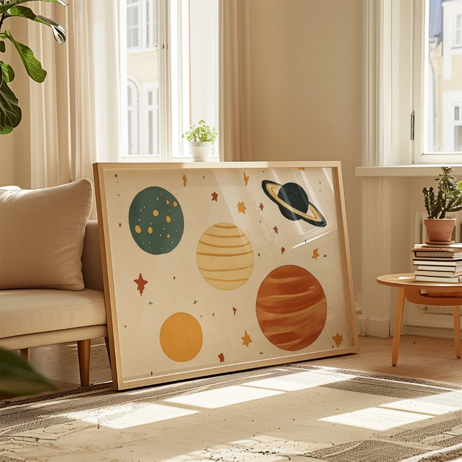 Planets Nursery Print – Cute Space Wall Art for Boys