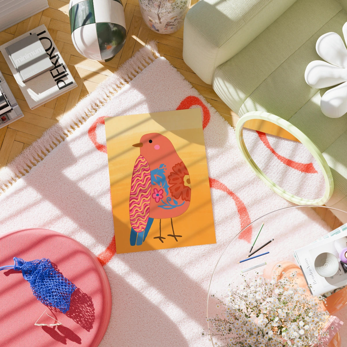 Boho Bird Wall Art – Vibrant Floral Bird Print