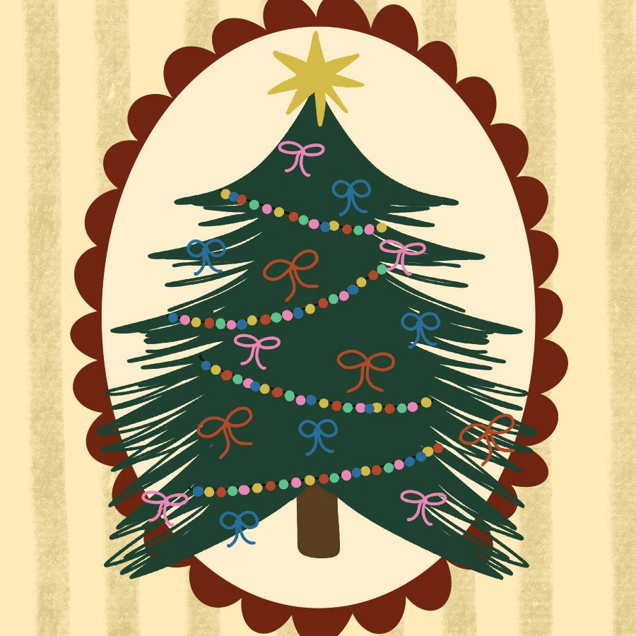 Folk Christmas Tree Wall Art – Cozy Oval Frame Poster