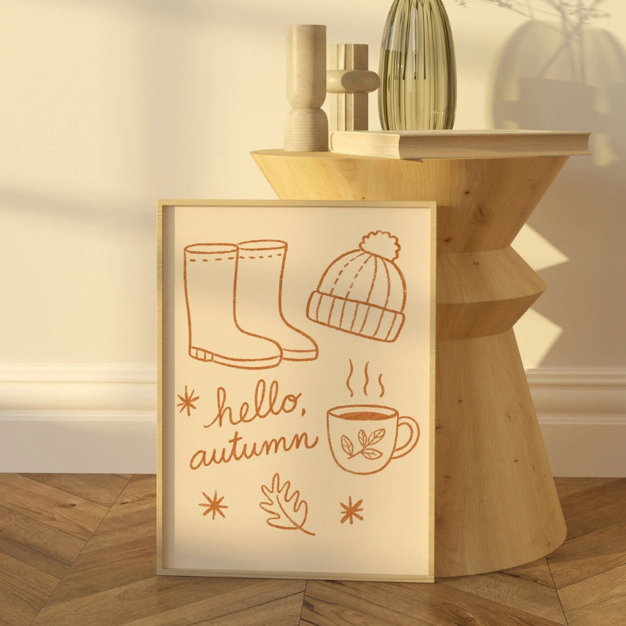 Hello Autumn Wall Art - Cozy Fall Quote Print