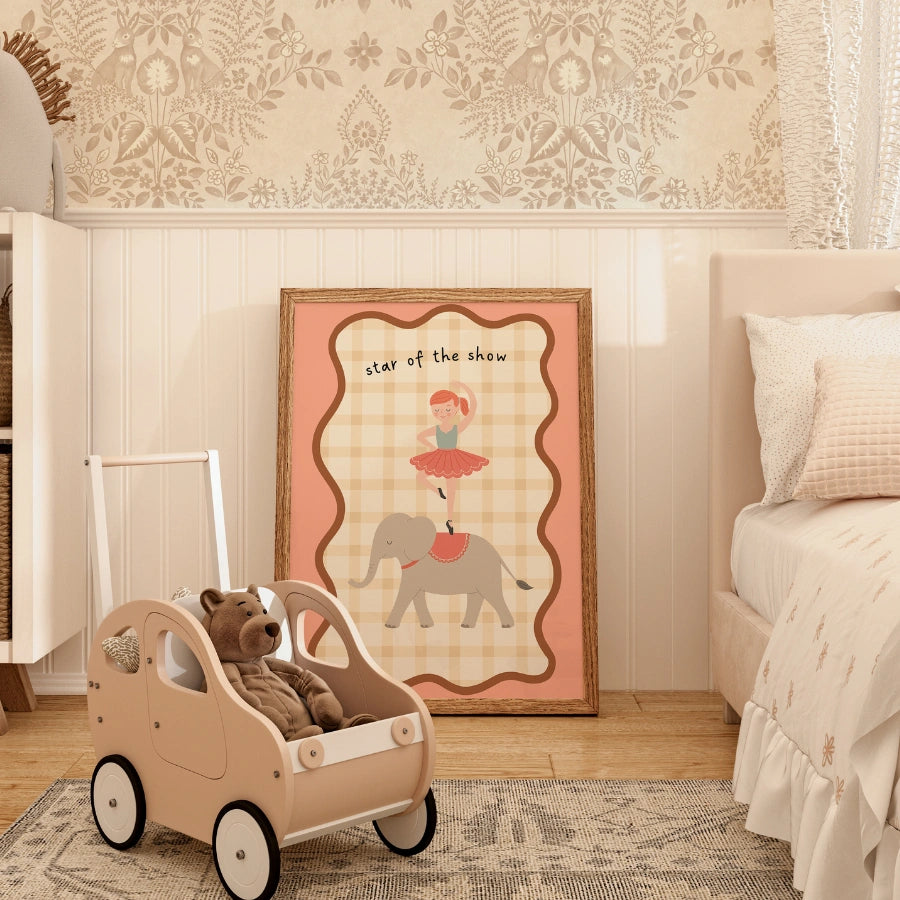 „Star der Show“ – Kinderzimmerbild: Zirkuselefant und Ballerina