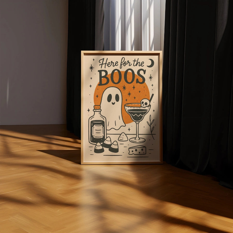 Here for the Boos Print – Funny Halloween Cocktail Wall Art