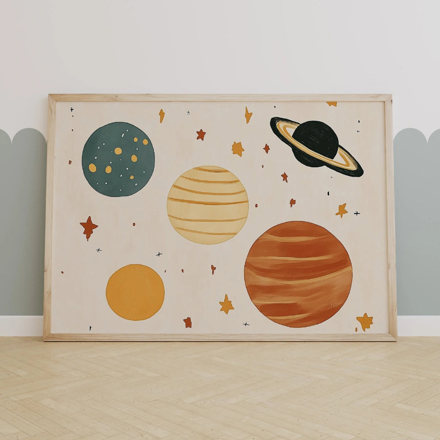 Planets Nursery Print – Cute Space Wall Art for Boys