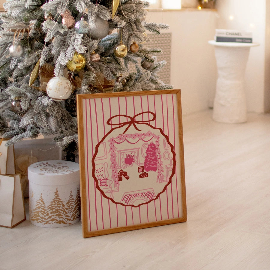 Scena di ornamenti accoglienti – Stampa di palline natalizie preppy