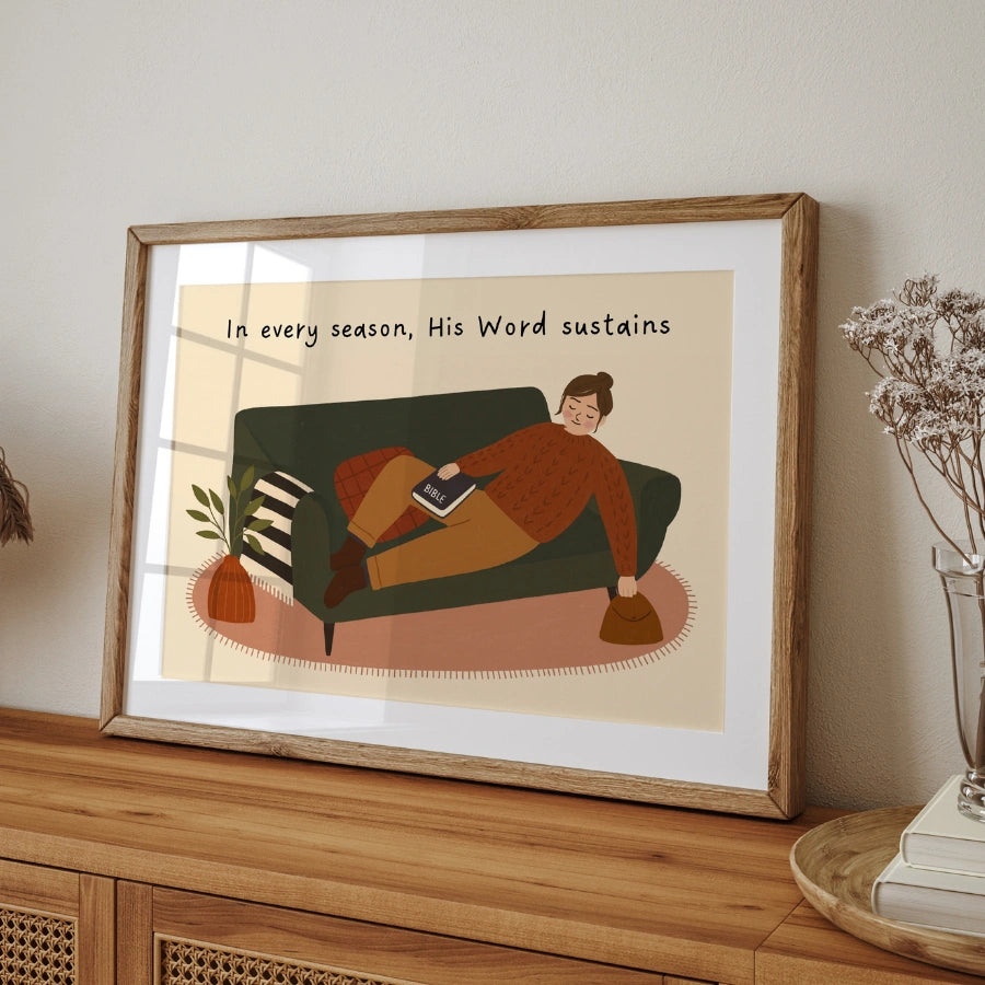 In Every Season His Word Sustains Wall Art - Autumn Christian Print