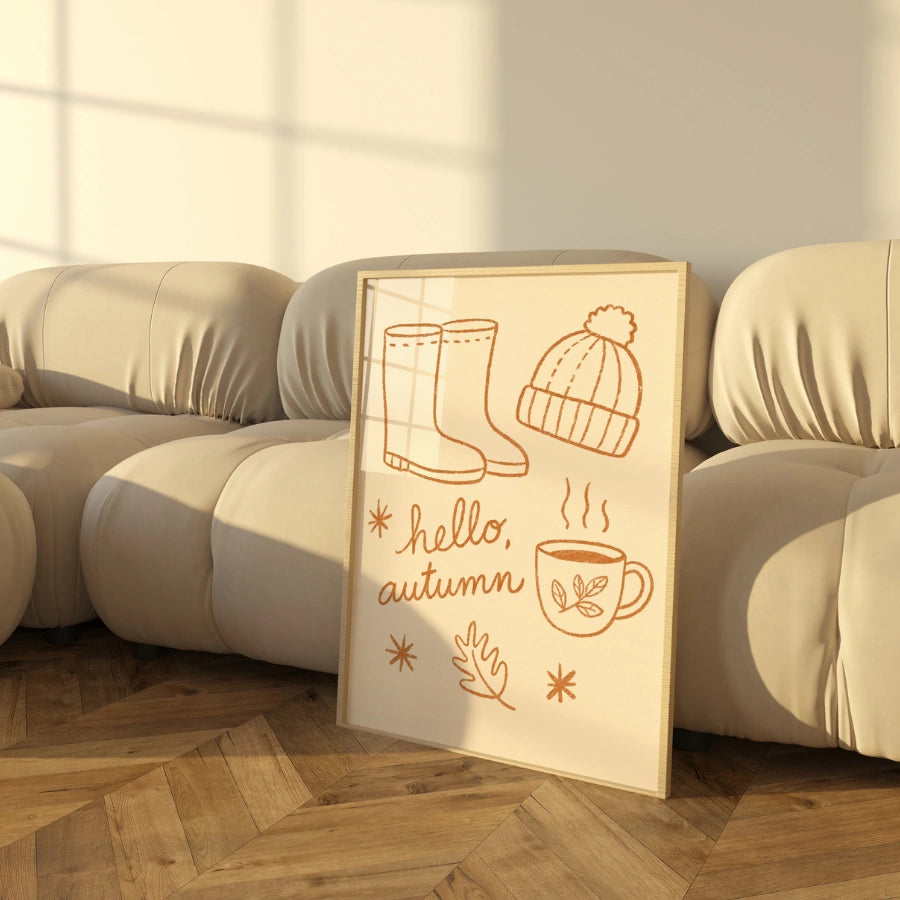 Hello Autumn Wall Art - Cozy Fall Quote Print