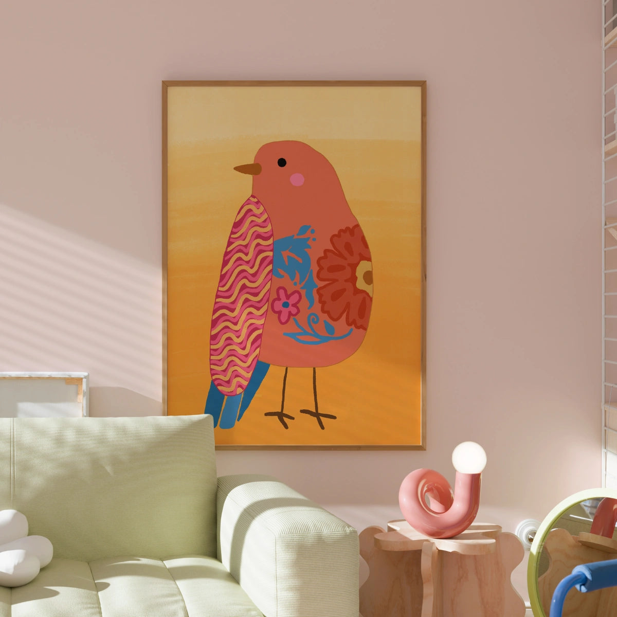 Boho Bird Wall Art – Vibrant Floral Bird Print