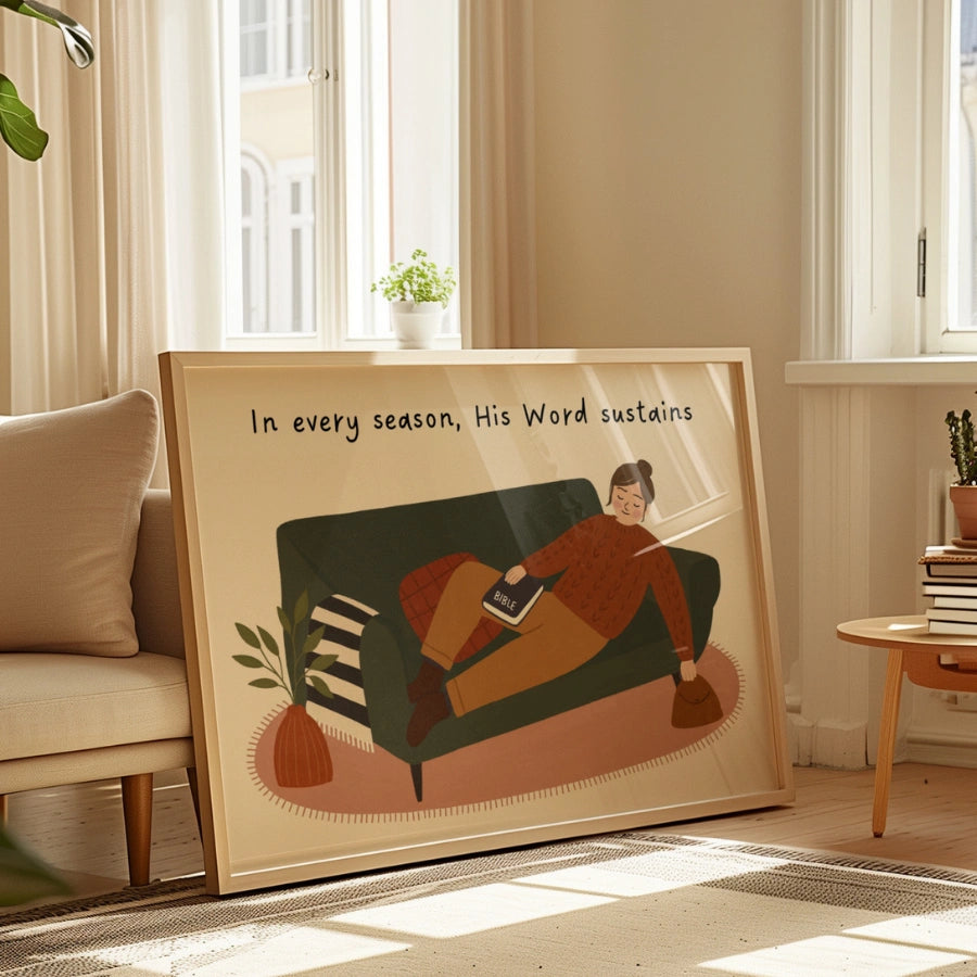 In Every Season His Word Sustains Wall Art - Autumn Christian Print
