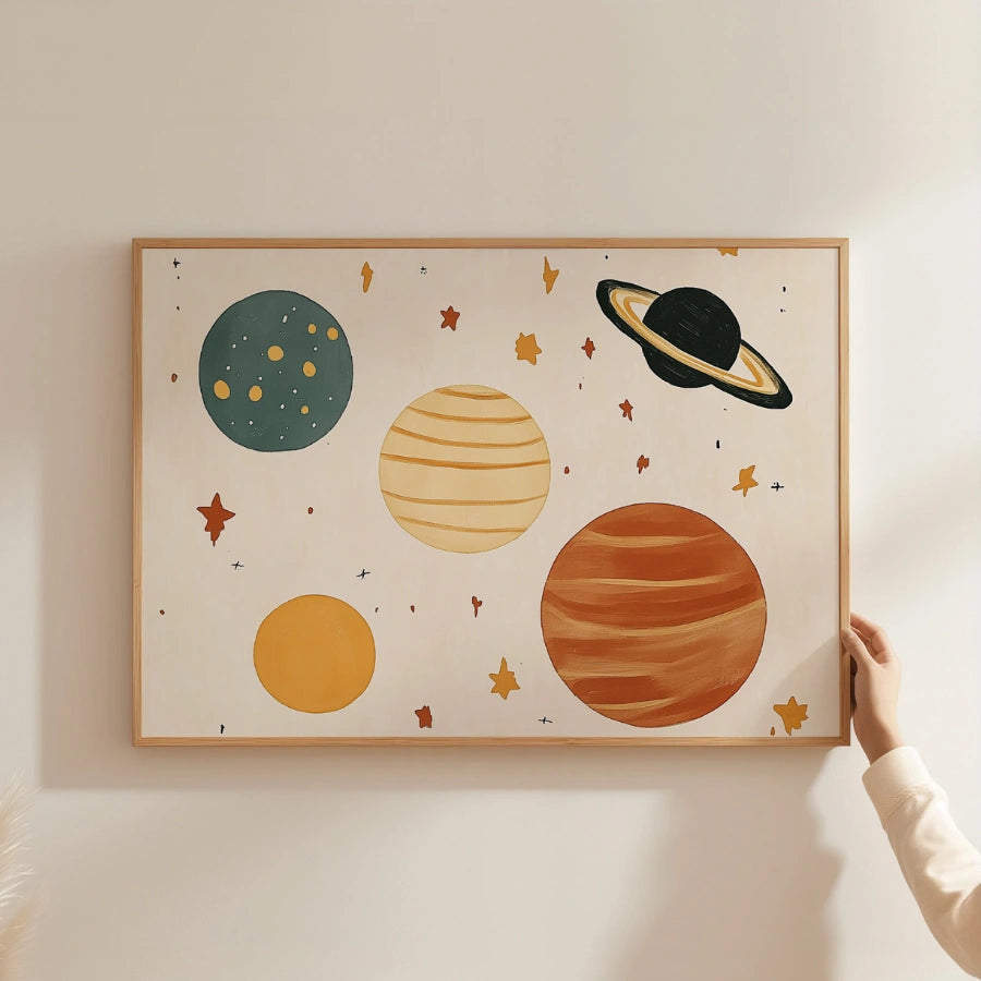 Planets Nursery Print – Cute Space Wall Art for Boys