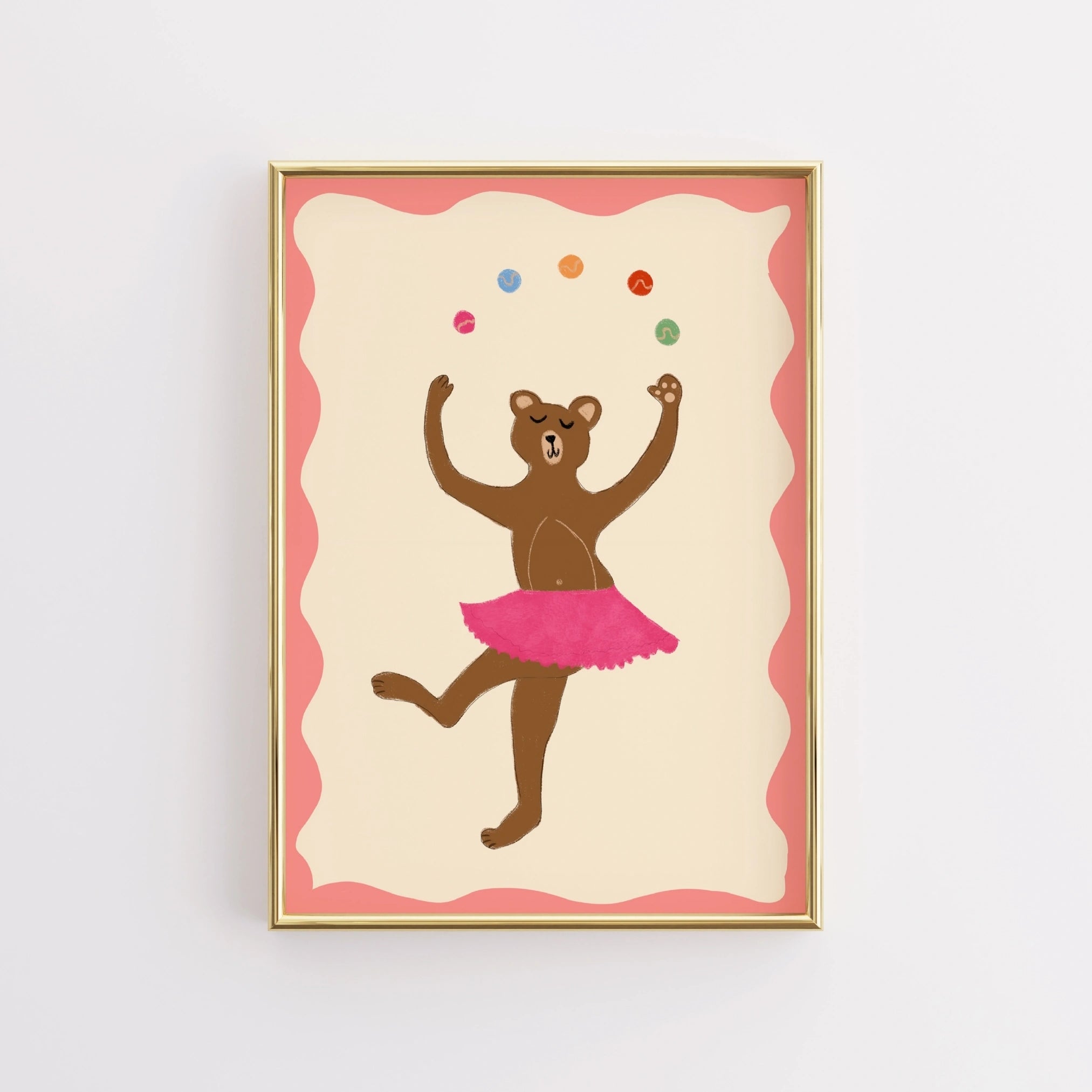 Dancing Bear Wall Art - Pink Ballerina Nursery Print