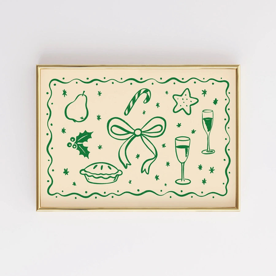 Christmas Icons Wall Art - Festive Holiday Decor Print