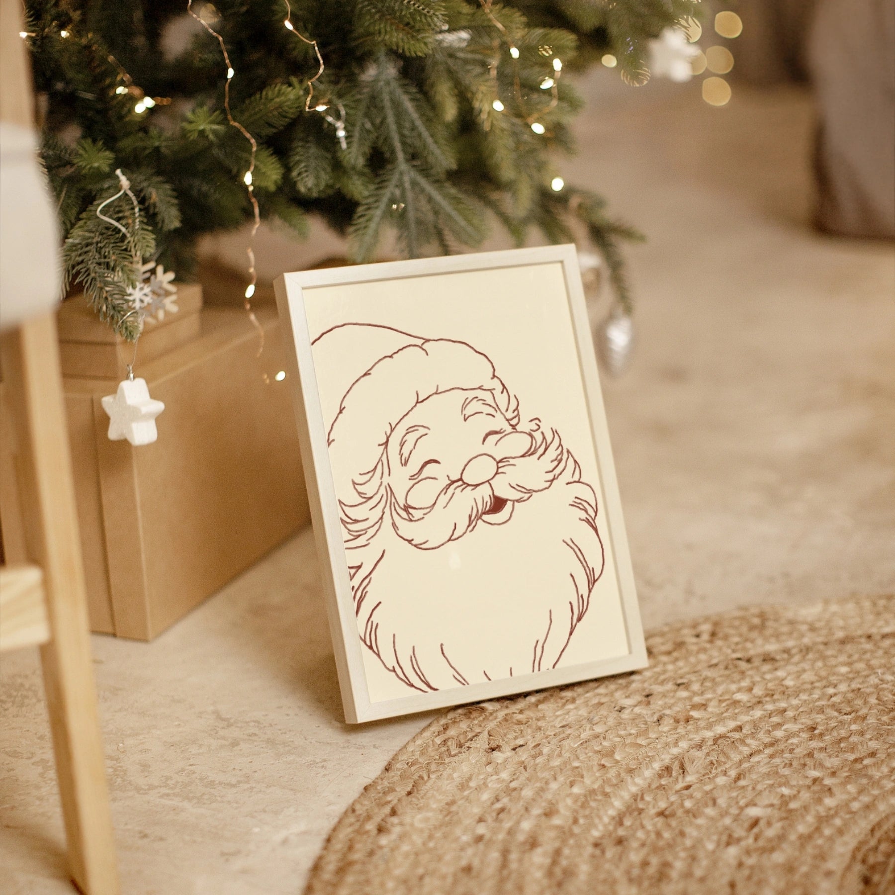 Minimal Santa Claus Line Art Print