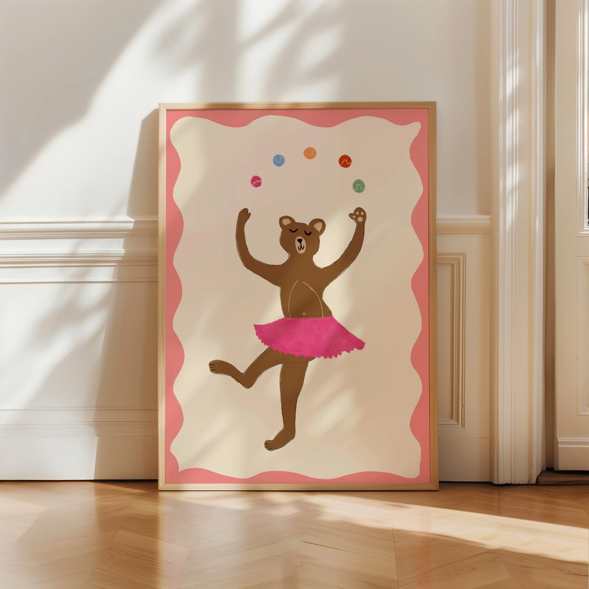 Dancing Bear Wall Art - Pink Ballerina Nursery Print