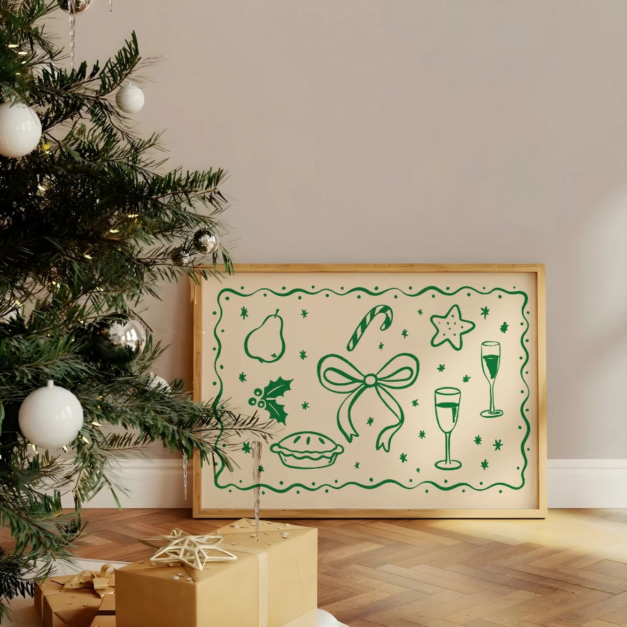 Christmas Icons Wall Art - Festive Holiday Decor Print