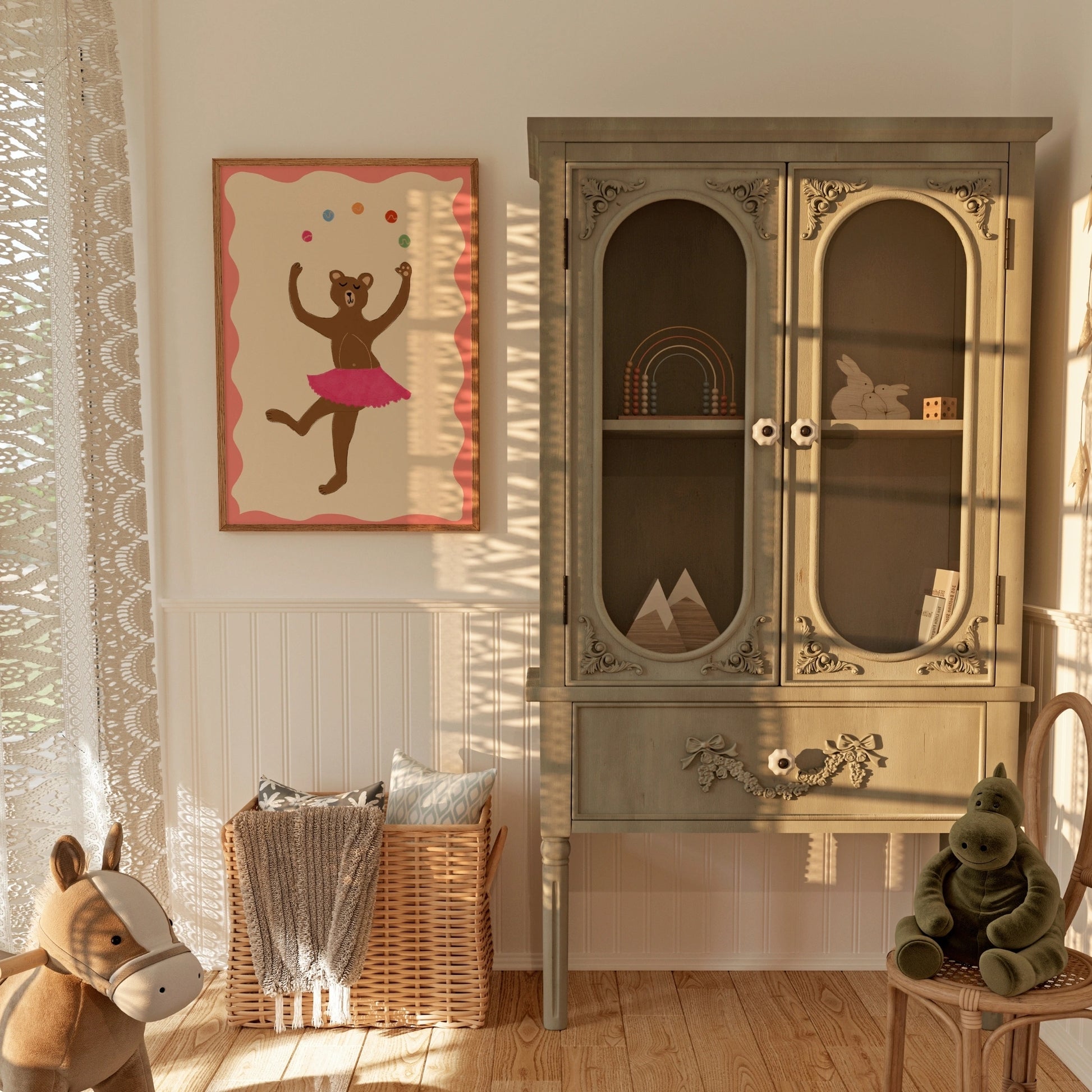 Dancing Bear Wall Art - Pink Ballerina Nursery Print