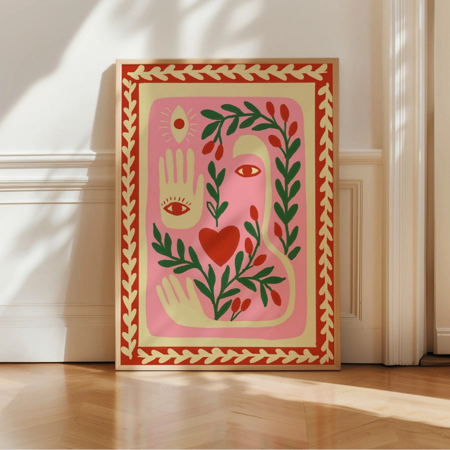 Arte murale Boho con simboli sacri - Stampa estetica bohémien 