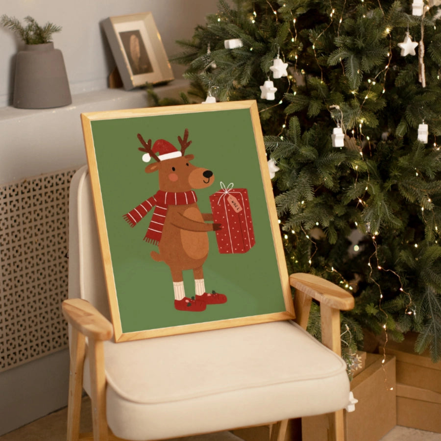 Reindeer Christmas Wall Art - Cute Holiday Gift Print