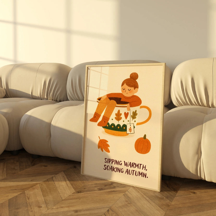 Cozy Autumn Tea Wall Art – Rustic Thanksgiving Print