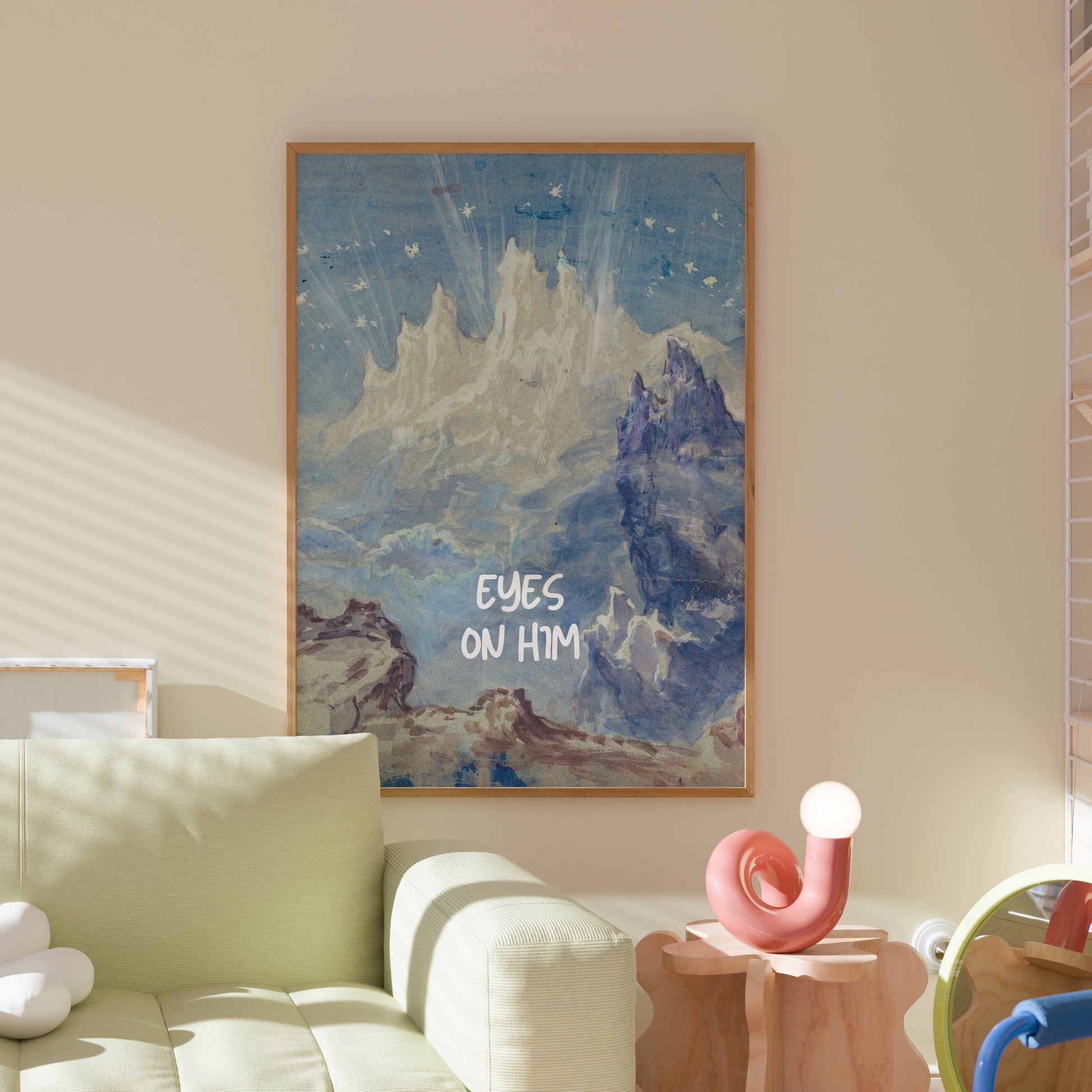Eyes on Him Christian Wall Art – Faith Mountain Landscape Print