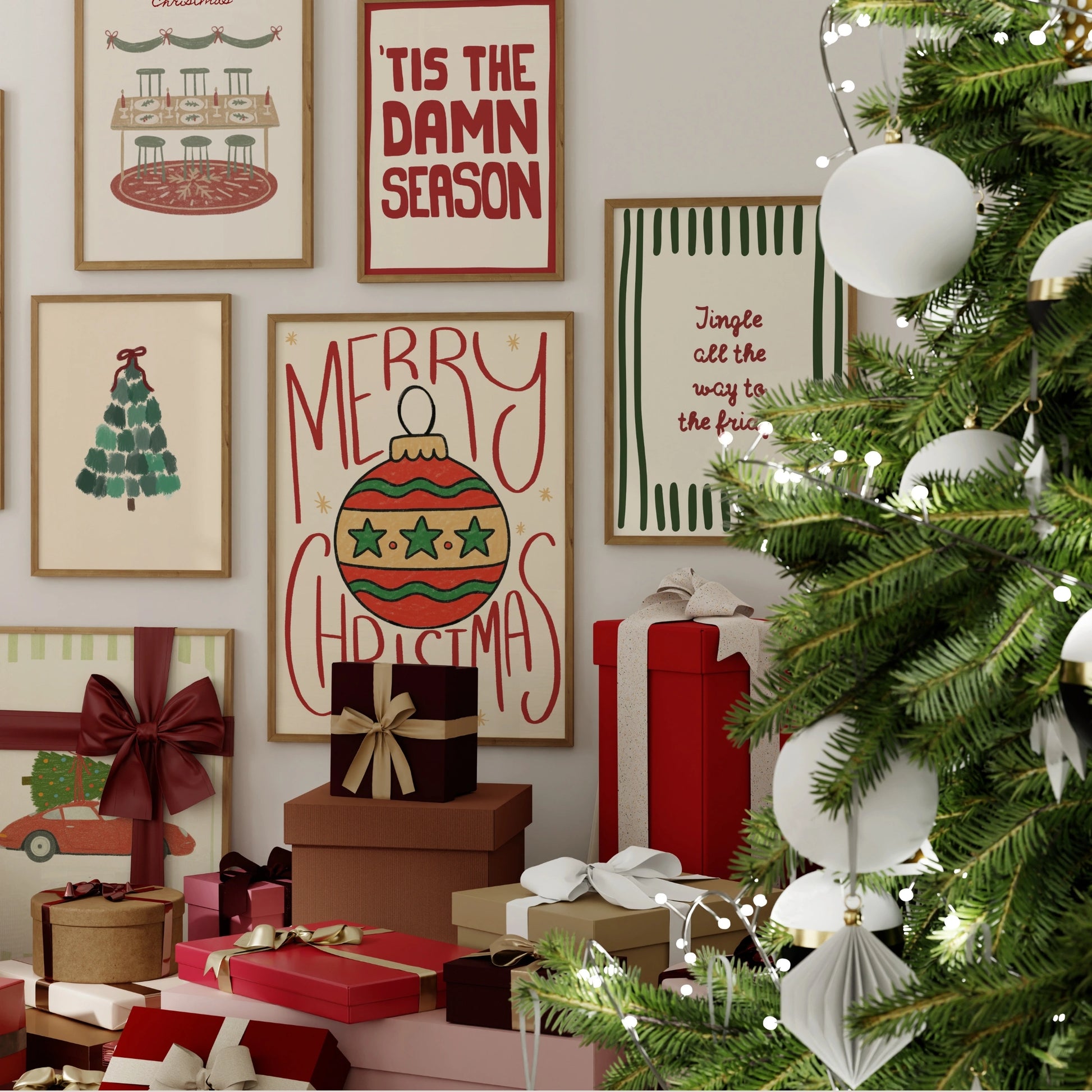 Hand-Drawn Holiday Set of 16 Prints