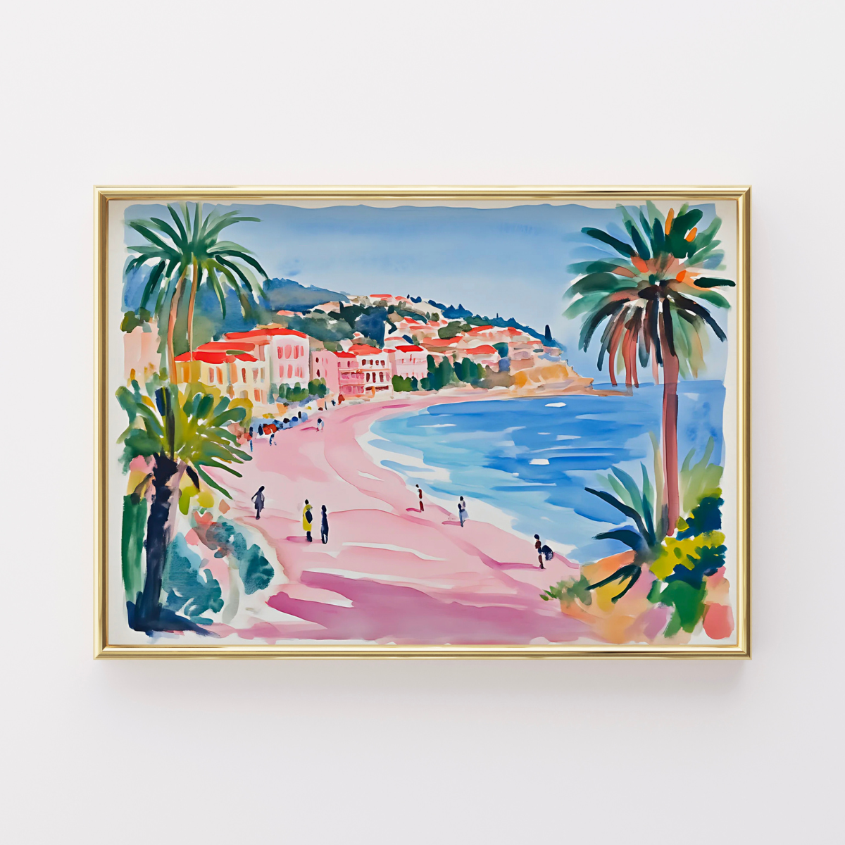 Mediterranean Beach Wall Art – Colorful Coastal Town Print