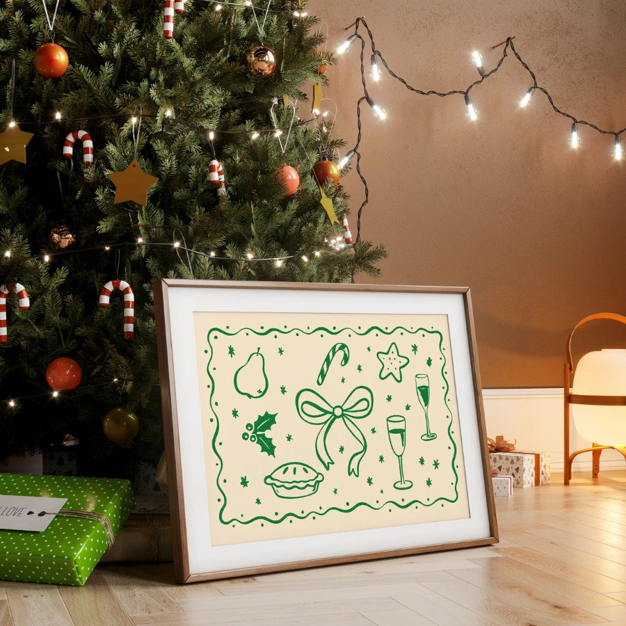 Christmas Icons Wall Art - Festive Holiday Decor Print