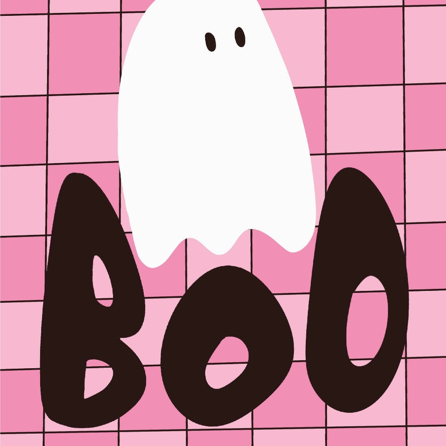 Boo Ghost Grid Print – Pink Halloween Wall Art