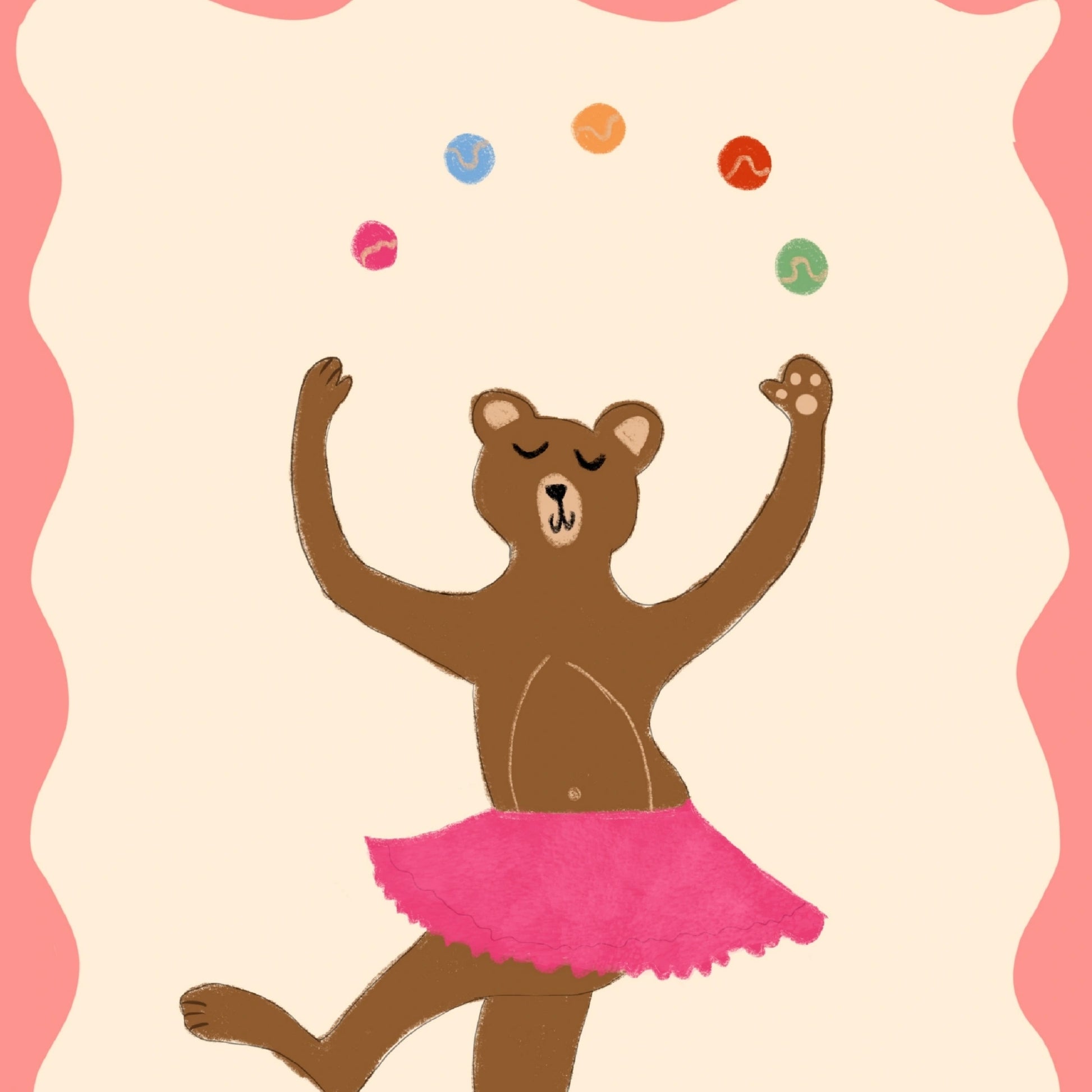 Dancing Bear Wall Art - Pink Ballerina Nursery Print
