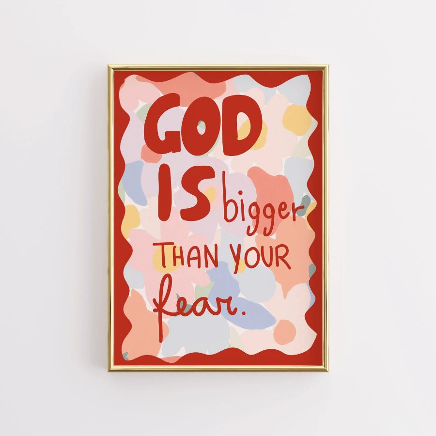 God Is Bigger Christian Wall Art – Bold Colorful Faith Print