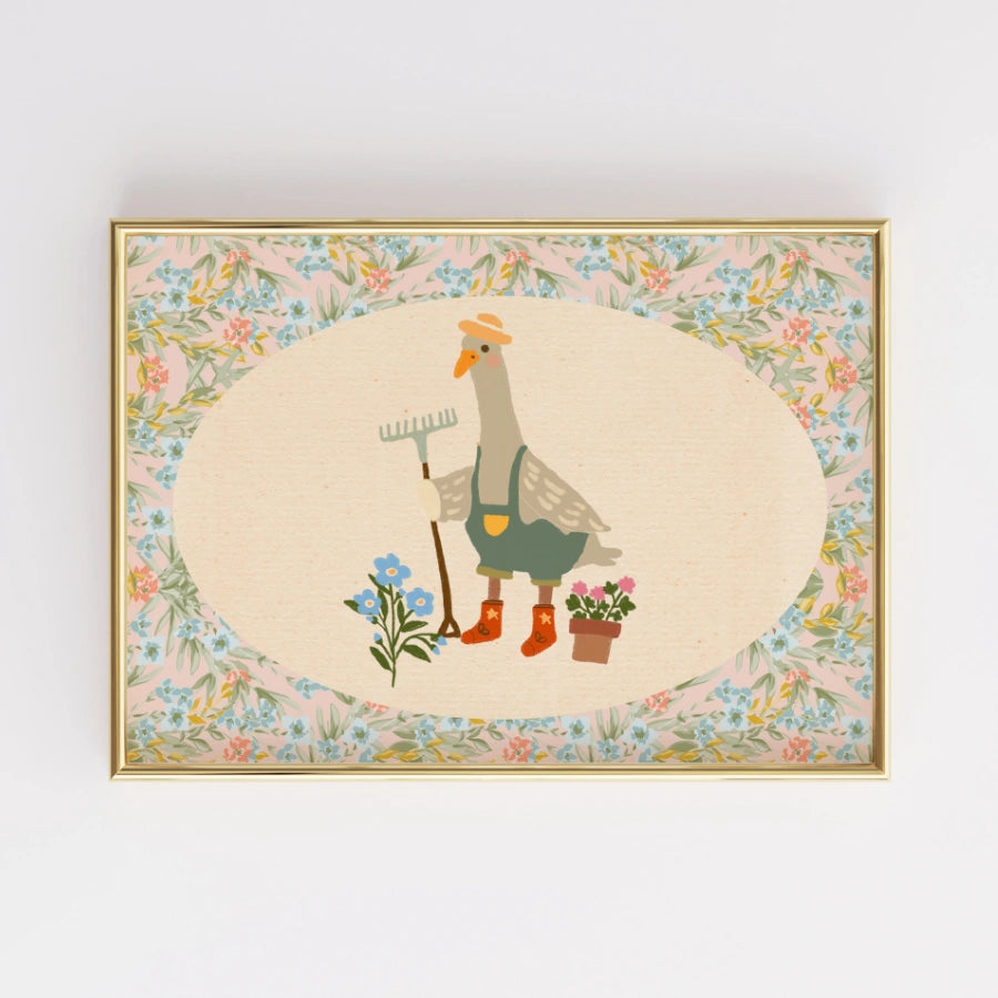 Gardening Goose Vintage Nursery Print – Retro Animal Wall Art