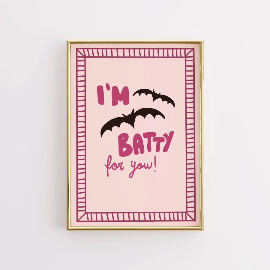 Batty Love Halloween Print – Pink Spooky Wall Art