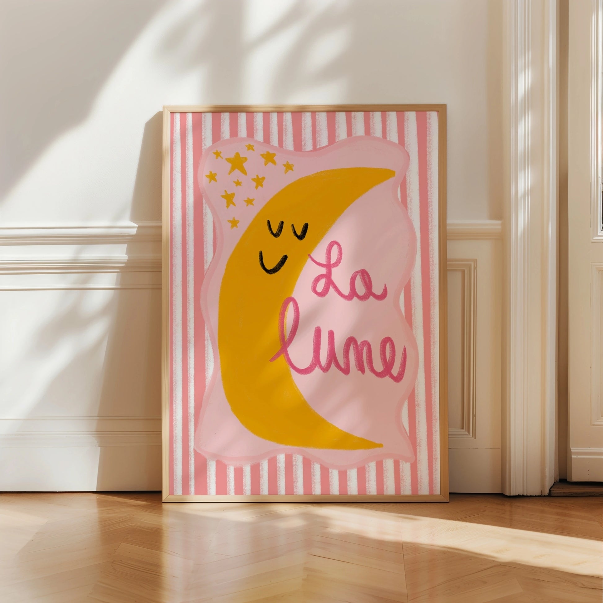 La Lune French Moon Wall Art - Pink Nursery Print