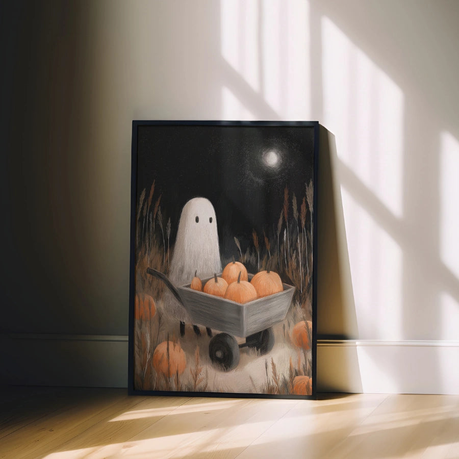 Stampa di Halloween con fantasma di zucca – Arte murale spettrale per una notte autunnale
