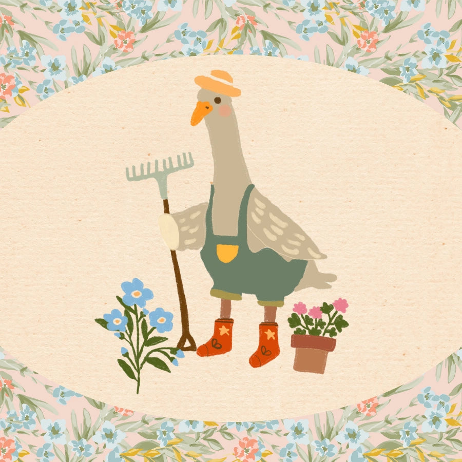 Gardening Goose Vintage Nursery Print – Retro Animal Wall Art