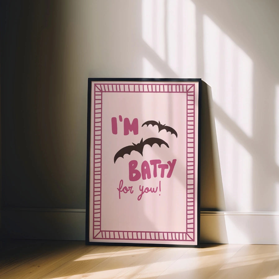 Batty Love Halloween Print – Pink Spooky Wall Art